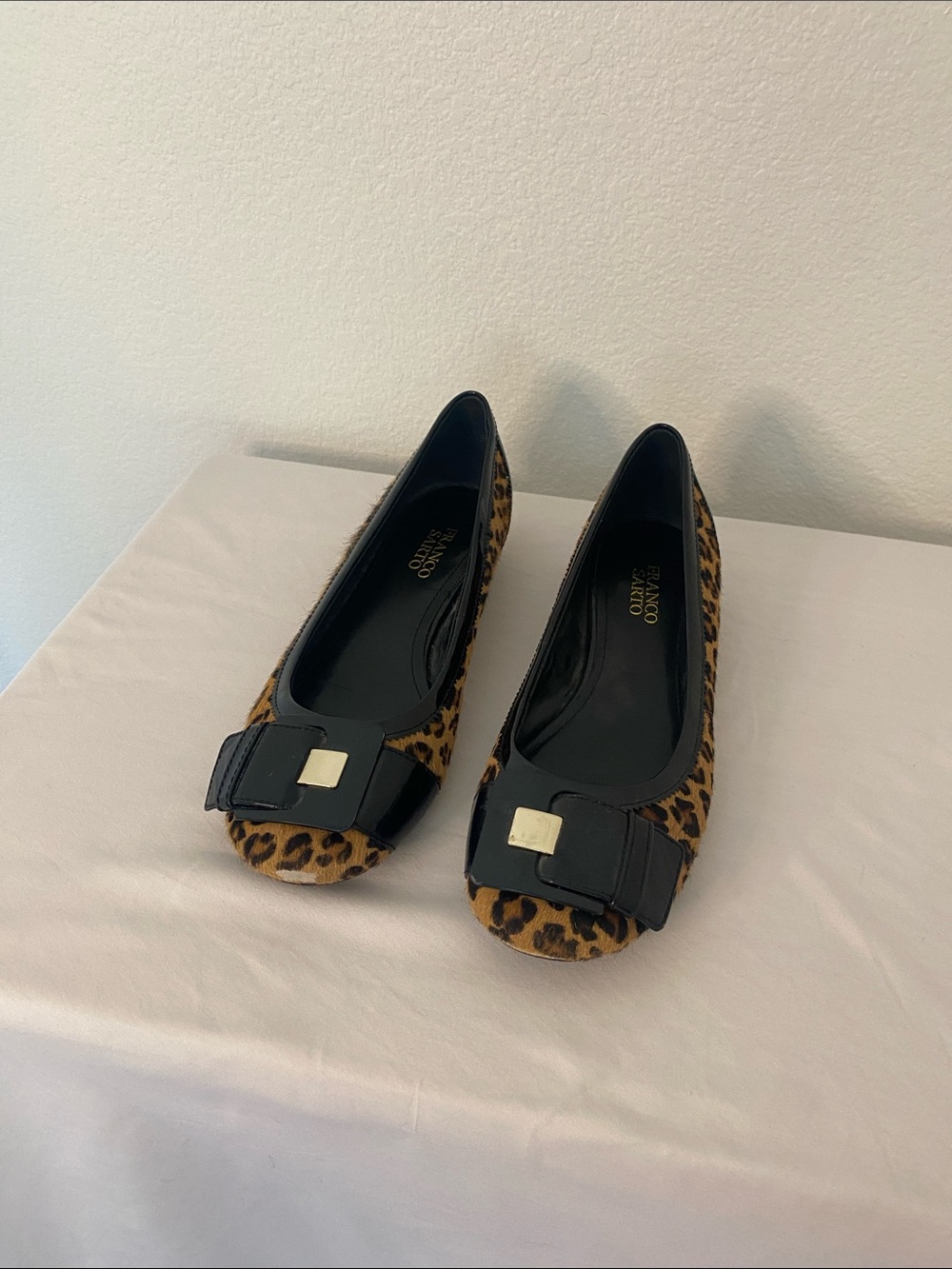 Salvatore Ferragamo Leopard Print Bow Flats with Gold Accent